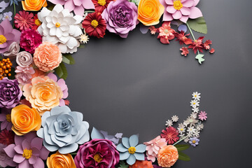 frame of flowers on black background Generative Ai
