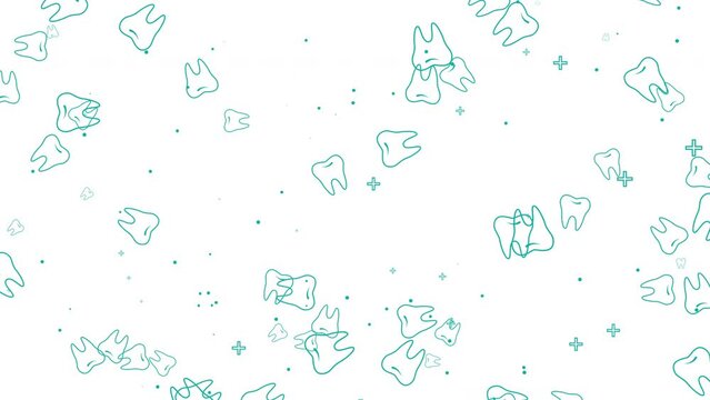White animated background with drawn cartoon teeth. Abstract medical dental looped background.
