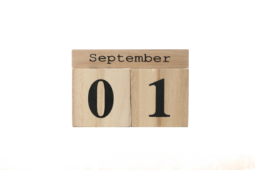 PNG,wooden calendar with date September 1, isolated on white background