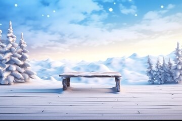 Wooden table outdoors winter
