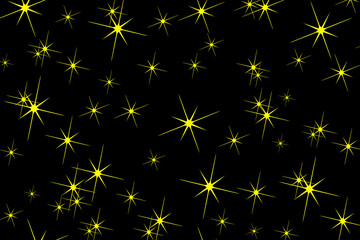 Abstract black background with randomly scattered yellow shiny stars	