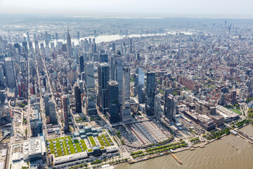 New York City skyline aerial view of Manhattan Hudson Yards neighborhood skyscraper in the United States