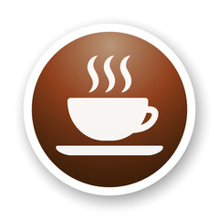 Hot drink flat icon. Cup of tea or coffee. Stylized white glyph on brown gradient background.