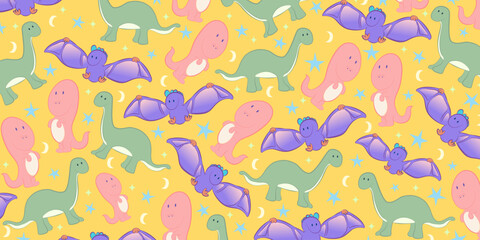 Dinosaur background pattern. Dinosaur background for fabric design, textile print, wrapping paper, cover. Vector illustration.