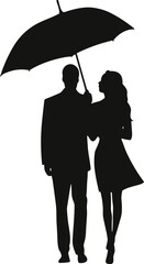 silhouette of a couple under the umbrella illustration