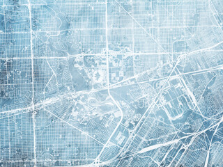 Illustration of a map of the city of  Dearborn Michigan in the United States of America with white roads on a icy blue frozen background.