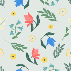 Vector seamless pattern of flowers and leaves for the background of the site, printing clothes, textiles, linens