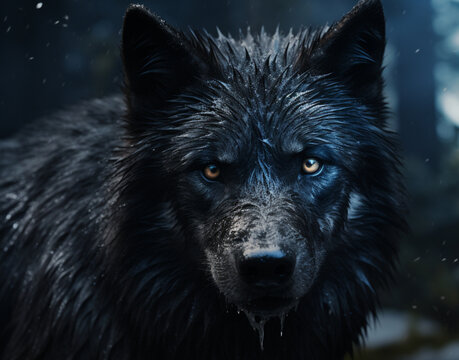 black wolf in forest