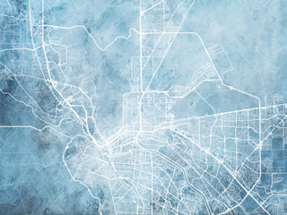 Illustration of a map of the city of  El Paso Texas in the United States of America with white roads on a icy blue frozen background. - obrazy, fototapety, plakaty