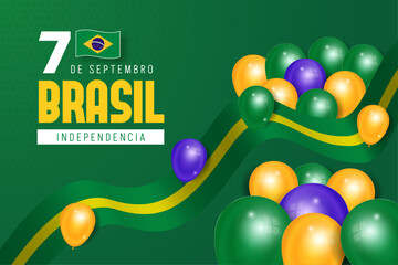 Brasil Independencia Day September 7th with balloons and flag ribbon illustration