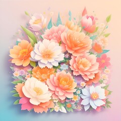 Bouquet of pink flowers, Watercolor style, Generative AI