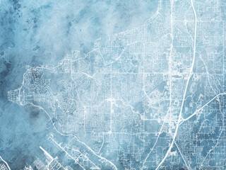 Illustration of a map of the city of  Federal Way Washington in the United States of America with white roads on a icy blue frozen background.