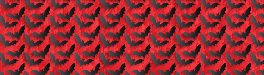 Gradient Bat Pattern on textured red gradient Background. Vector Illustration Template Banner. EPS 10.