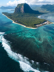 Incredible view of Le Morne mountain in Mauritius. Picture taken from drone