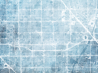 Illustration of a map of the city of  Garden Grove California in the United States of America with white roads on a icy blue frozen background.