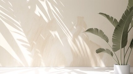 clean and clear white wall with shadow of tropical plam botany tree leaf pattern natural design template mockup for advertising backdrop,ai generate