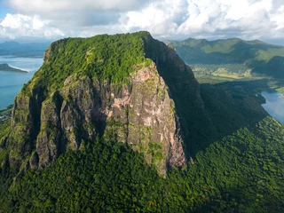 Papier Peint photo Le Morne, Maurice Incredible view of Le Morne mountain in Mauritius. Picture taken from drone