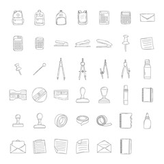 Set of style stationary doodles line art
