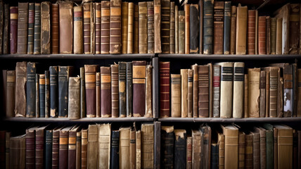 Fototapeta premium worn old books in home shelf