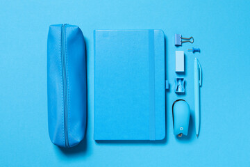 Stationary on colorful background, flat lay composition