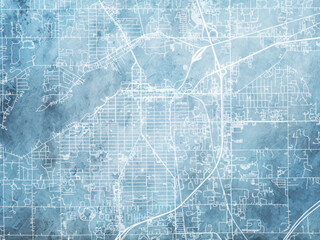 Illustration of a map of the city of  Holland Michigan in the United States of America with white roads on a icy blue frozen background.