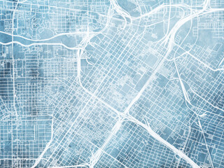 Illustration of a map of the city of  Houston Center Texas in the United States of America with white roads on a icy blue frozen background.