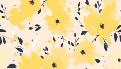 Foto op Plexiglas anti-reflex Hand drawn bright yellow simple abstract floral print. Minimalist trendy pattern. Fashionable template for design © Eli Berr