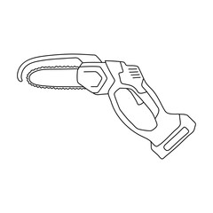 Purning Saw in hand drawn doodle style isolated on white background.Vector outline stock illustration. Sign tool gardening element. Tree pruning Coloring book