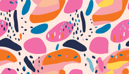 Hand drawn cute geometric trendy pattern. Dynamic abstract colorful shapes. Fashionable template for design. Modern cartoon style