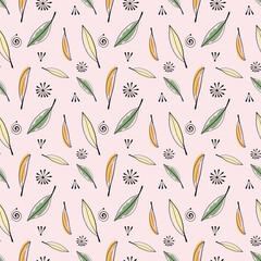 Autumn abstract seamless pattern with leaves and branches. Pattern for textiles, wrapping paper, wallpapers, covers, backgrounds