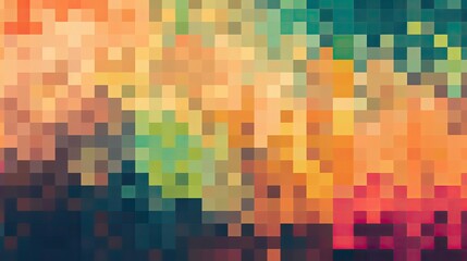 Abstract pixel pattern with green, orange and red colors
