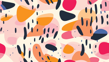 Hand drawn cute geometric trendy pattern. Dynamic abstract colorful shapes. Fashionable template for design. Modern cartoon style