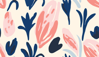 Hand drawn minimal artistic abstract floral print. Creative collage pattern. Fashionable template for design