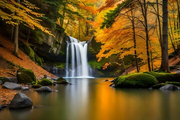 Fototapeta na wymiar waterfall in autumn forest generated Ai.