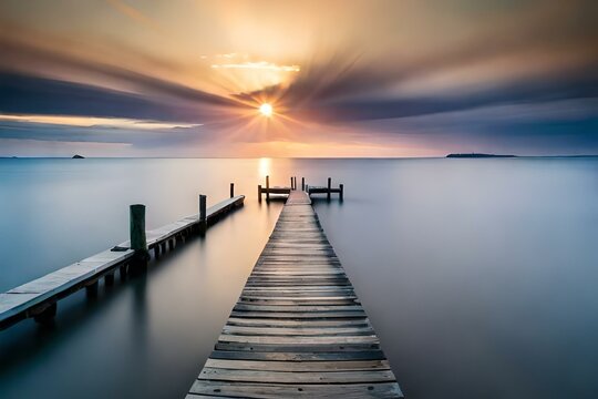 Fototapeta pier at sunset generated Ai.
