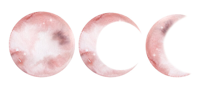 Set of watercolor light pink moon