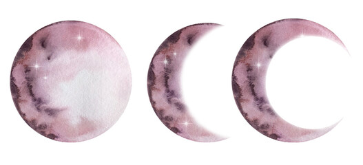 Set of watercolor pink moon