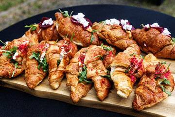 French Croissants with Fillings at Event Catering, Ready-to-Eat.