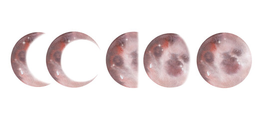 Set of watercolor brown moon