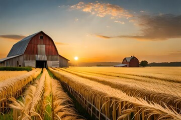 sunset over the farm generated Ai.