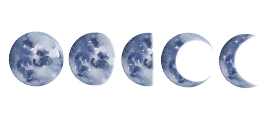 Set of watercolor light blue moon © SvetaArt