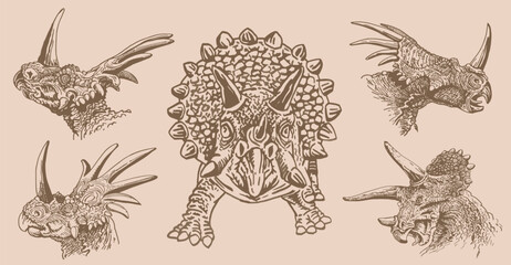 Graphical vintage set of dinosaurs on sepia background,vector illustration,tattoo  designs. © Алексей Воробьёв