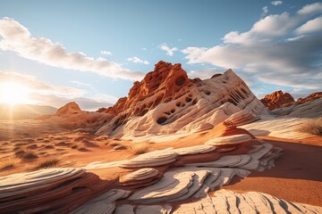Landscape Photography of Ancient Red Rock Formations, Generative AI