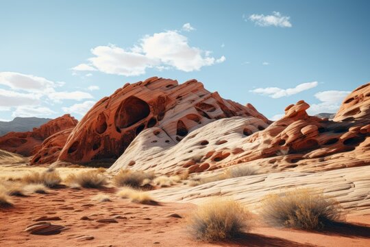 Landscape Photography of Ancient Red Rock Formations, Generative AI
