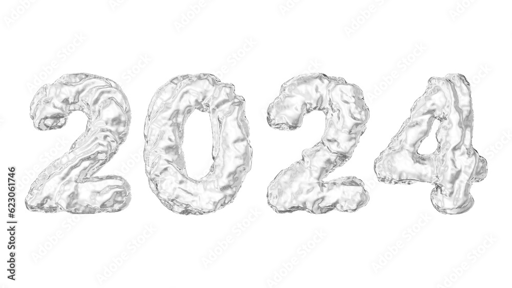 Poster 2024 number in 3d rendering for new year and calendar concept