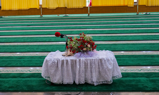 "Meja Akad" akad table at a mosque in Padang, Indonesia, it is used for marriage