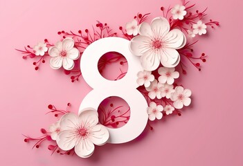 Number 8 in a Pink Floral Design.