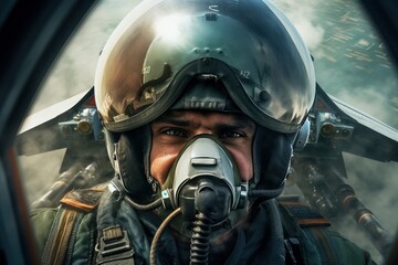 Fototapeta premium Fighter pilot during a dogfight with a fighter jet. Generative AI