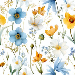 seamless pattern with flowers,yellow,vintage, backdrop, AI generated