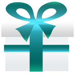 Merry Christmas Silver Gift Box Blue Ribbon icon clipart cartoon